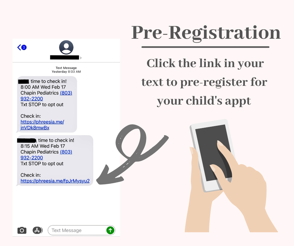 Chapin Pediatrics pre-registration text
